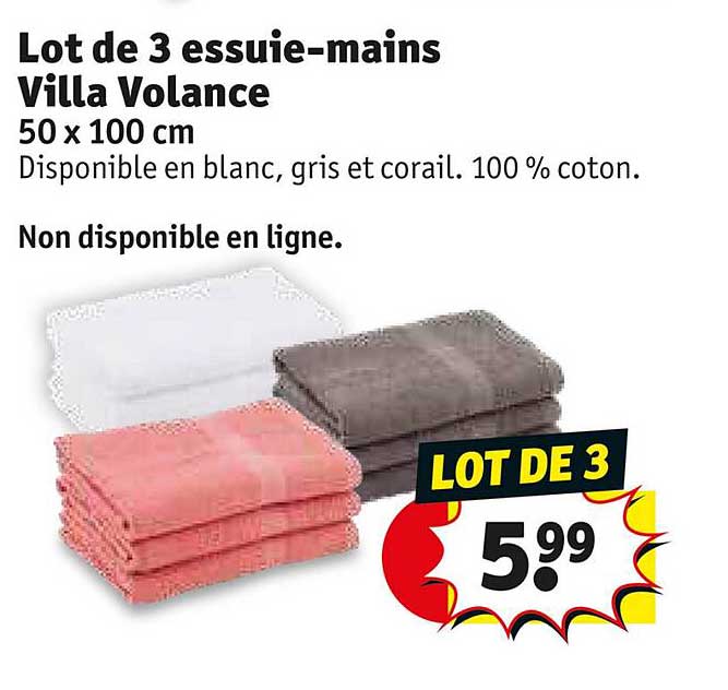 lot de 3 essuie-mains villa volance