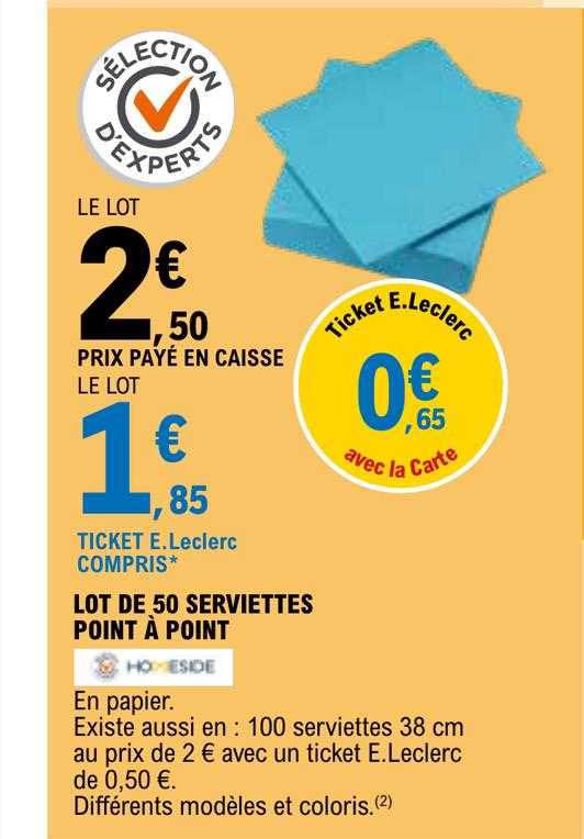 lot de 50 serviettes point à point homeside