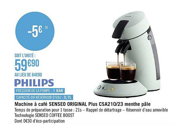 machine à café senseo original plus csa210-23 menthe pâle philips