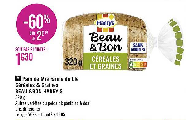 pain de mie farine de blé céréales & graines beau & bon harry's