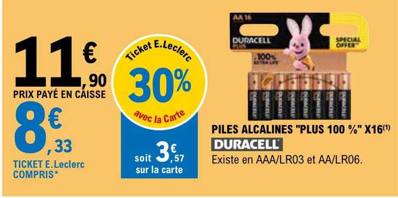 Piles Alcalines "plus 100%" X 16 Duracell