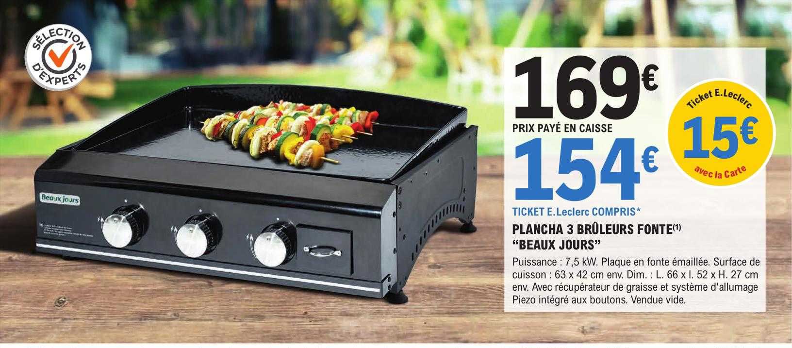 plancha 3 brûleurs fonte "beaux jours"