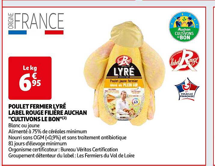 poulet fermier lyré label rouge filière auchan "cultivons le bon"