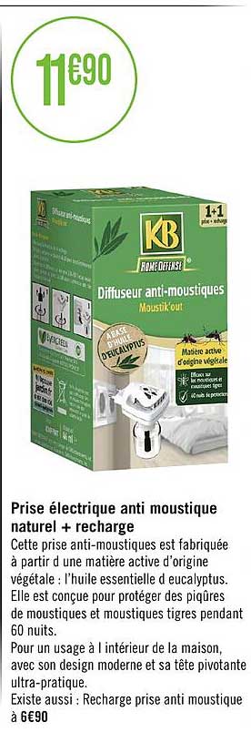 prise électrique anti moustique naturel + recharge kb