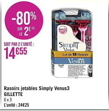 rasoirs jetables simply venus3 gillette