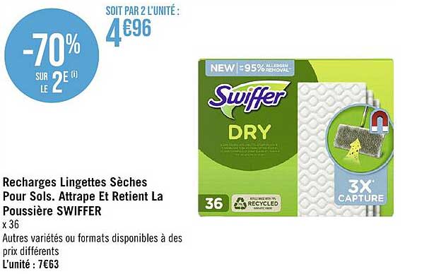 recharges lingettes sèches pour sols attrape et retient la poussière swiffer