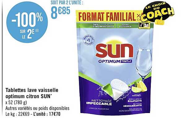 tablettes lave vaisselle optimum citron sun