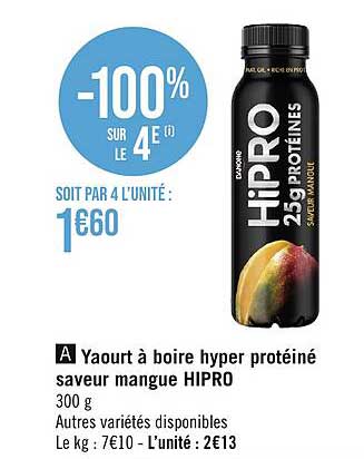 yaourt à boire hyper protéiné saveur mangue hipro