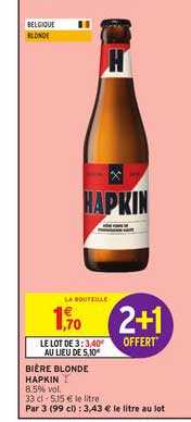bière blonde hapkin 2+1 offert