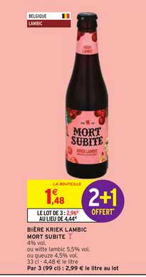 bière kriek lambic mort subite 2+1 offert