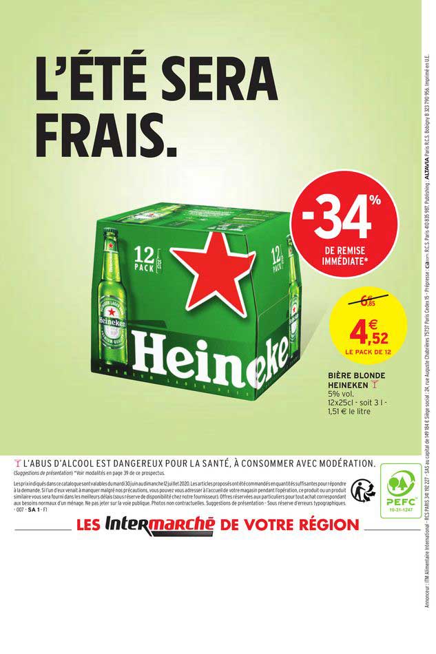 bierre blonde heineken -34% de remise immédiate