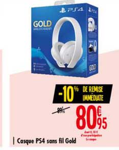 Casque Ps4 Sans Fil Gold -10% De Remise Immédiate