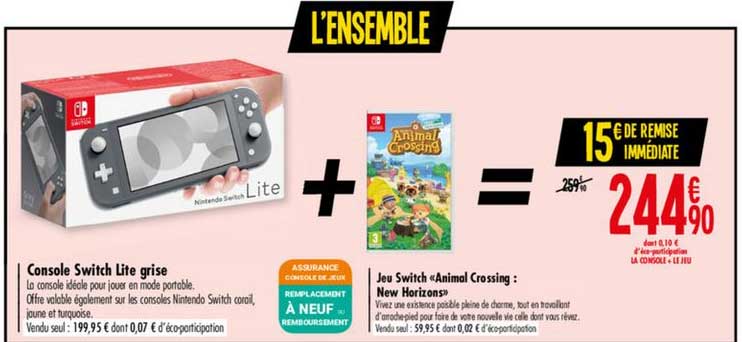 console switch lite grise + jeux switch animal crossing new horizons