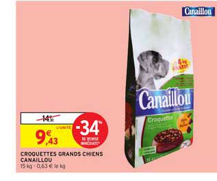 croquettes grands chiens canaillou -34% de remise immédiate