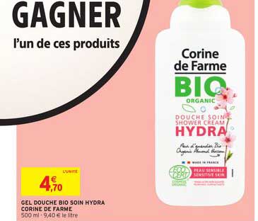 gel douche bio soin hydra corine de farme