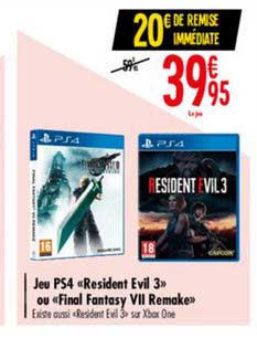 jeu ps4 resident evil 3 ou final fantasy vii remake