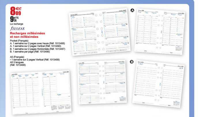 recharges millésimées et non millésimées filofax