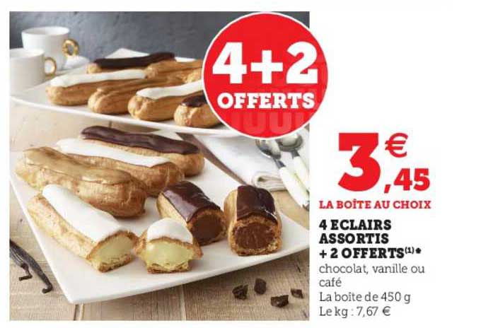 4 éclairs Assortis + 2 Offerts