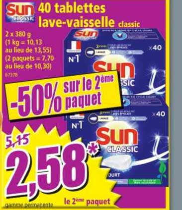 40 tablettes lave-vaisselle classic sun