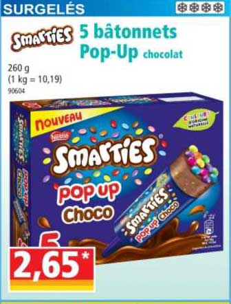 5 bâtonnets pop-up chocolat smarties