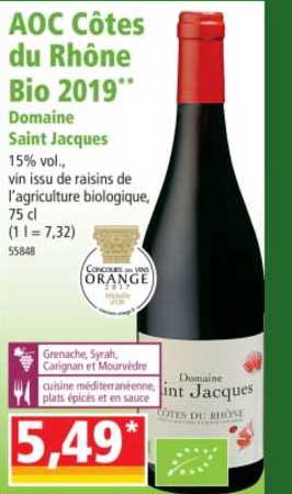 aoc côtes du rhône bio 2019 domaine saint jacques
