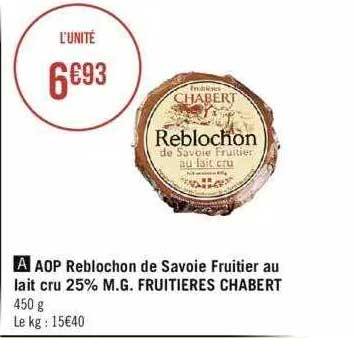 aop reblochon de savoie fruitier au lait cru 25% m.g. fruitières chabert