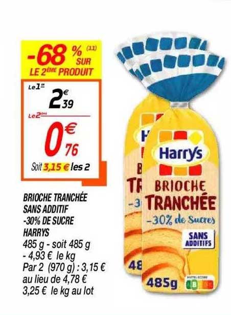 brioche tranchée sans additif -30% de sucre harrys
