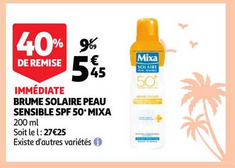 brume solaire peau sensible spf 50+ mixa
