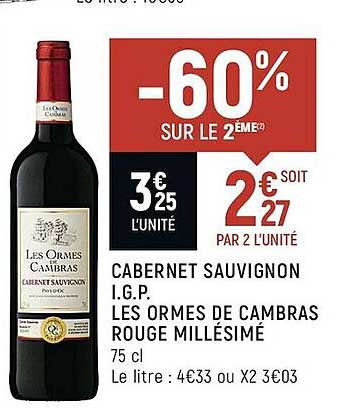 cabernet sauvignon i.g.p. les ormes de cambras rouge millésimé