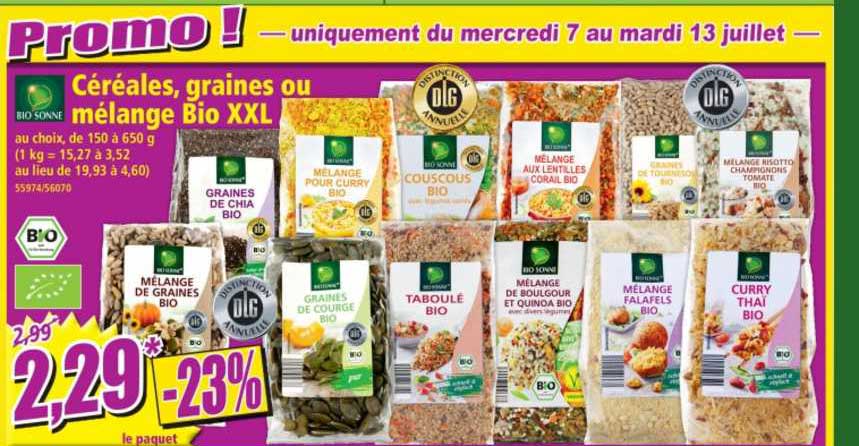 céréales, graines ou mélange bio xxl bio sonne