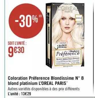 coloration préférence blondissime n°8 blond platinium l'oréal paris