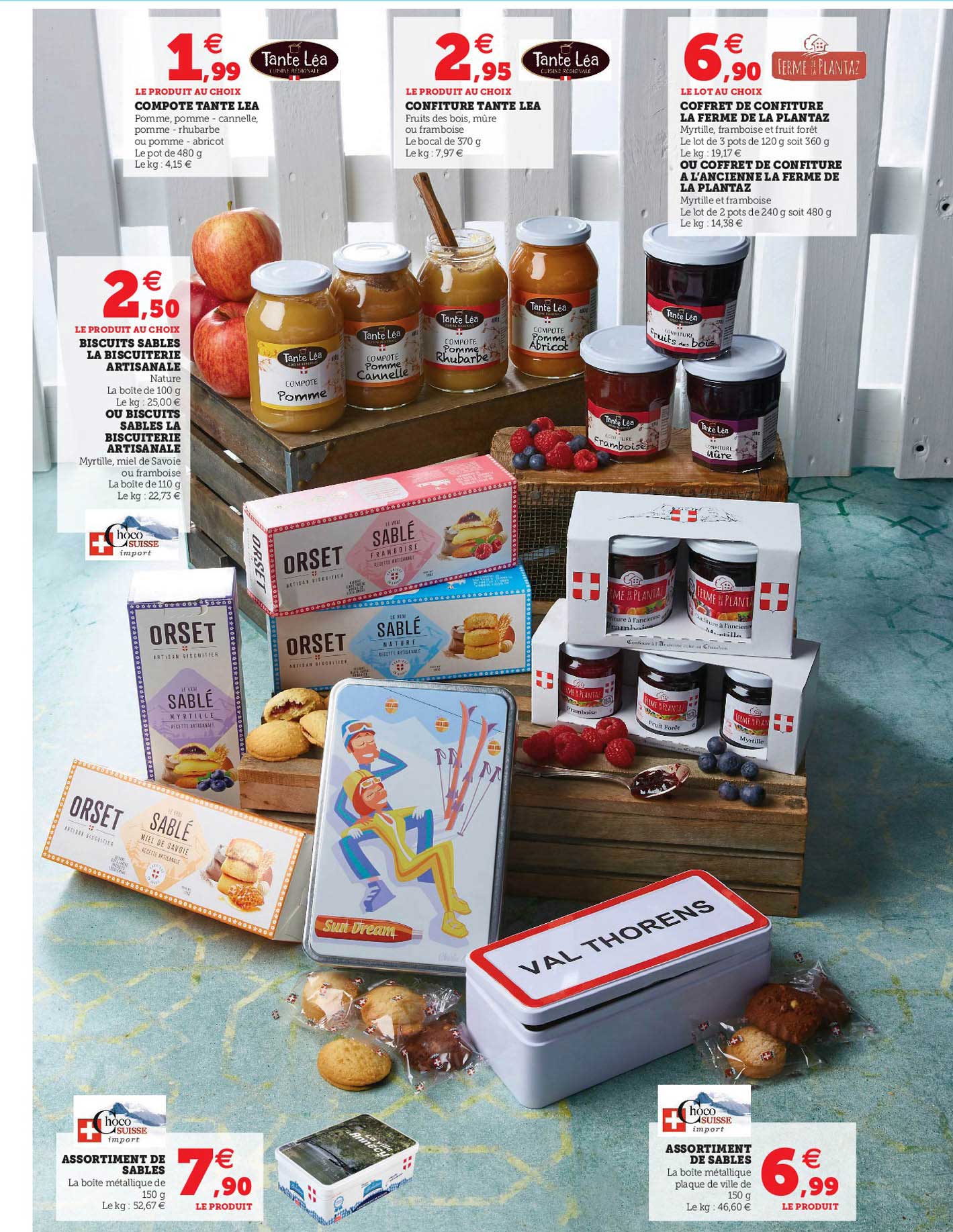 compote tante léa, confiture tante léa, coffret de confiture la ferme de la plantaz ou coffret de confiture à l'ancienne la femme de la plantaz, assortiment de sablés, biscuits sablés