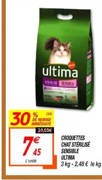 croquettes chat stérilisé sensible ultima