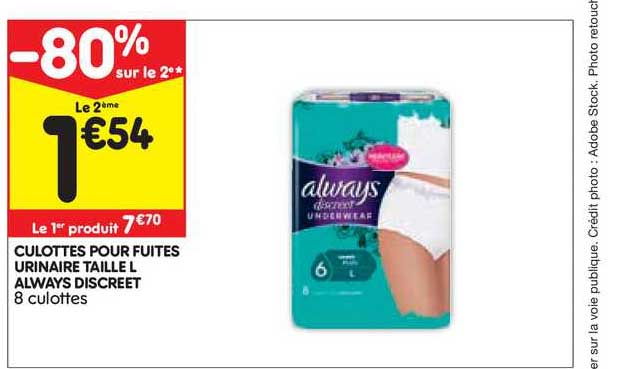 culottes pour fuites urinaire taille l always discreet