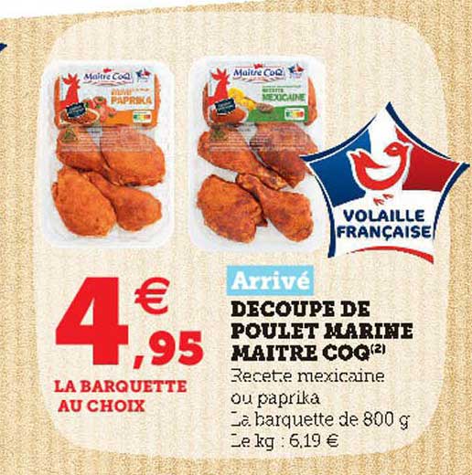 découpe de poulet marine maître coq arrivé