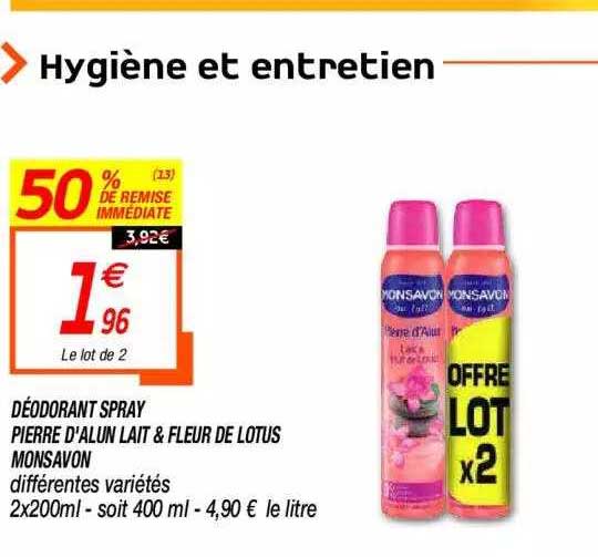 déodorant spray pierre d'alun lait & fleur de lotus monsavon