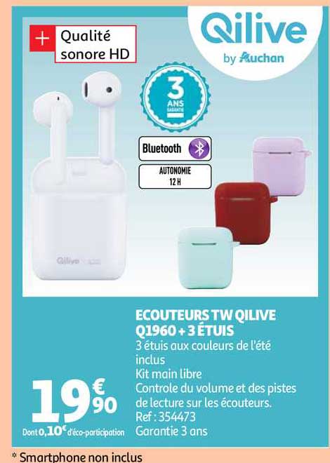 écouteurs tw qilive q1960 + 3 étuis