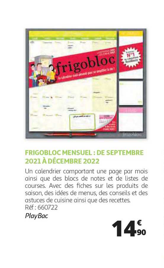 frigobloc mensuel : de septembre 2021 à décembre 2022