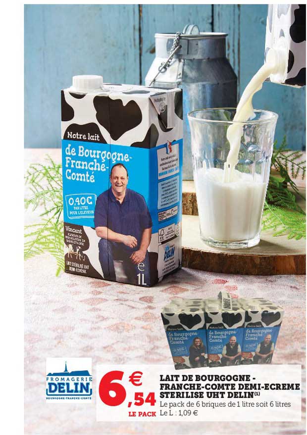 Lait De Bourgogne - Franche-comté Demi-écrémé Sterilisé Uht Delin