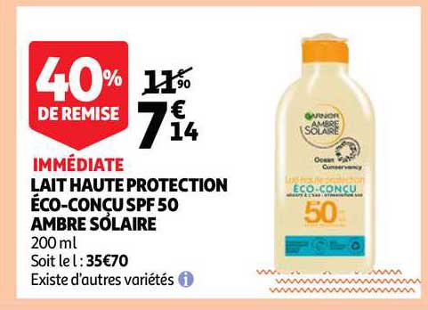 lait haute protection éco-conçu spf 50 ambre solaire