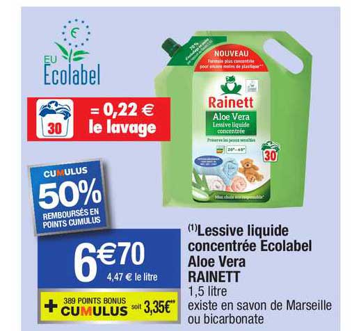 Lessive Liquide Concentrée écolabel Aloé Véra Rainett