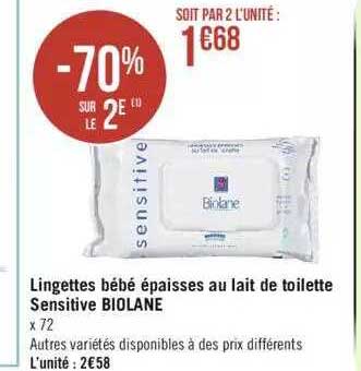lingettes bébé épaisses au lait de toilette sensitive biolane