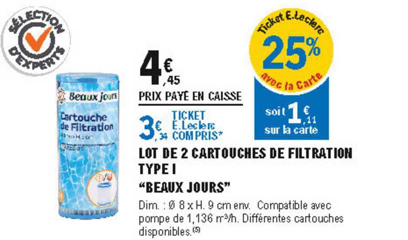 lot de 2 cartouches de filtration type i "beaux jours"