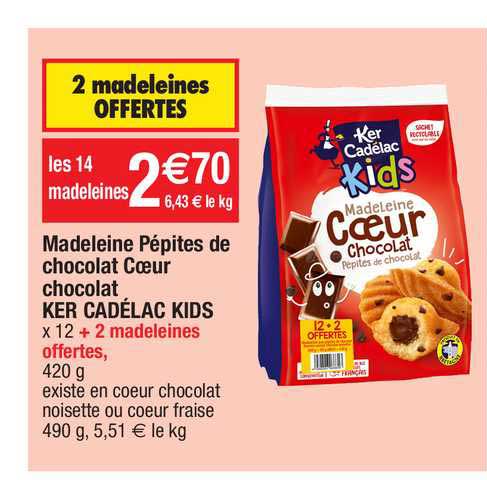 madeleine pépites de chocolat coeur chocolat ker cadélac kids