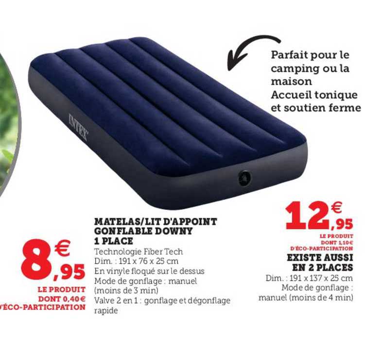 matelas - lit d'appoint gonflable downy 1 place, existe aussi en 2 places