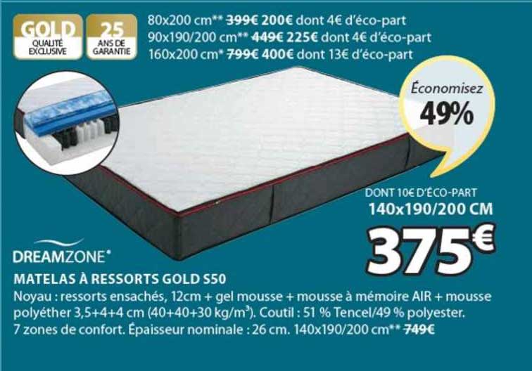 matelas à ressorts gold s50 dreamzone
