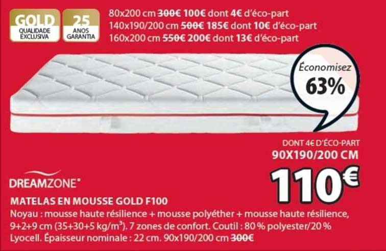 matelas en mousse gold f100 drazone