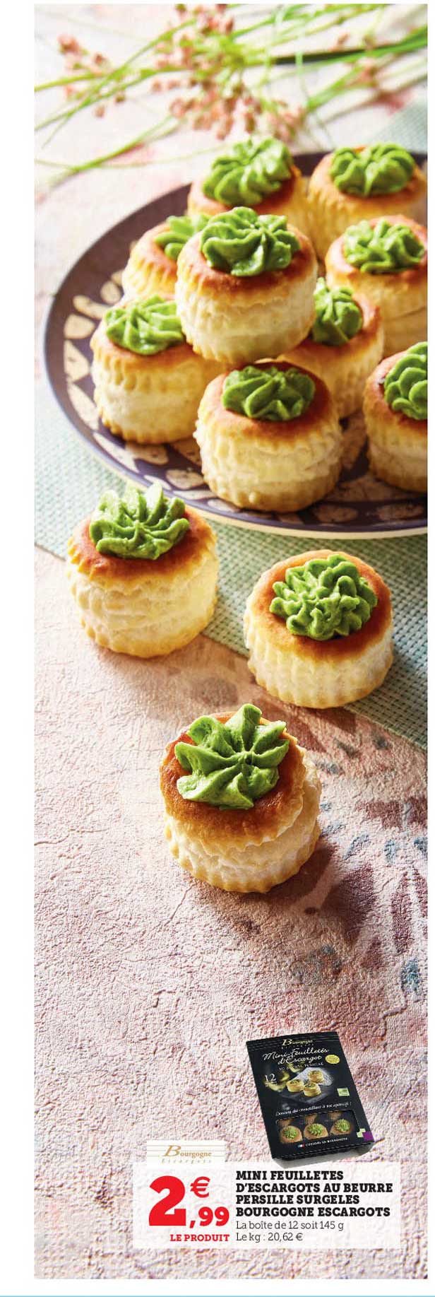 mini feuillâtes d'escargots au beurre persille surgelés bourgogne escargots