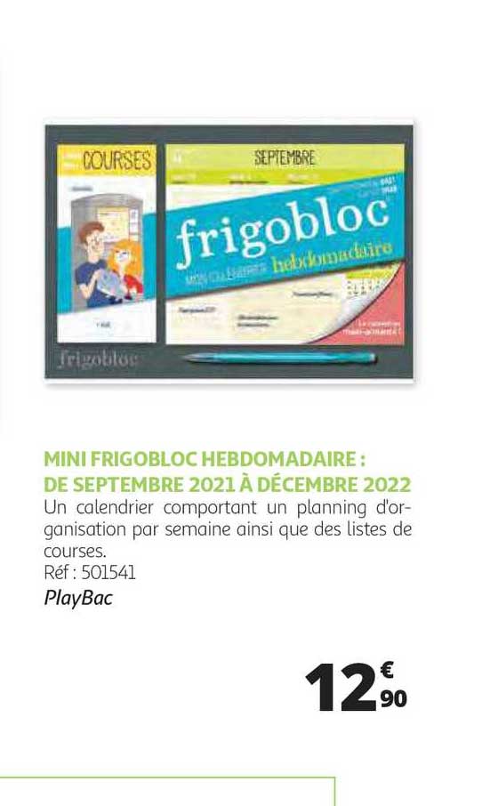 mini frigobloc hebdomadaire : de septembre 2021 à décembre 2022