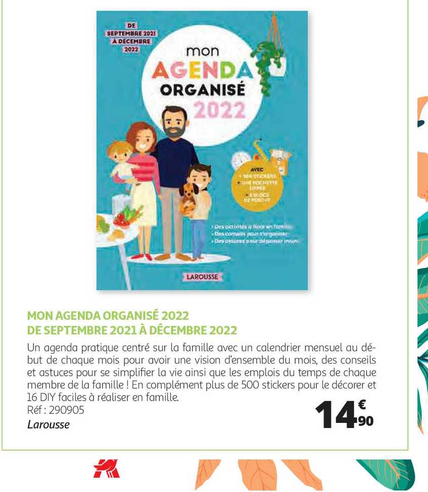 mon agenda organisé 2022 de septembre 2021 à décembre 2022